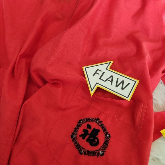 Kimono Style  Robe Chinese Embroidery Red Belted Cotton‎ Blend (Flaw) - Picture 10 of 14